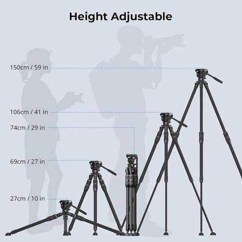 SmallRig FT-S303 FreeSpeed Carbon Fiber Tripod, 55'' Travel Video Tripod with One-Twist Height Adjustment, 65mm Bowl Adapter, Weighs 4.6lbs, Max Load 33lbs / 15kg for DSLR, Camera, Camcorder - 4645 in Saudi Arabia