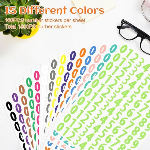 1500PCS Number Stickers, 1-inch 100 Stickers Vinyl Number Stickers, Continuous Number 0-9 Number Stickers, Waterproof Numbered Stickers for Office, Classroom, Locker, Product Labels in Saudi Arabia
