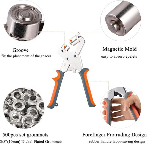 مجموعة أدوات شديدة التحمل، 500 قطعة حلقات تثبيت 3/8 بوصة 10 مم، مجموعة حلقات معدنية، أداة ثقب، ضغط لقماش القنب، قماش، لافتة، قماش، جلد، خيام، فينيل، آلة تثقيب in Kuwait