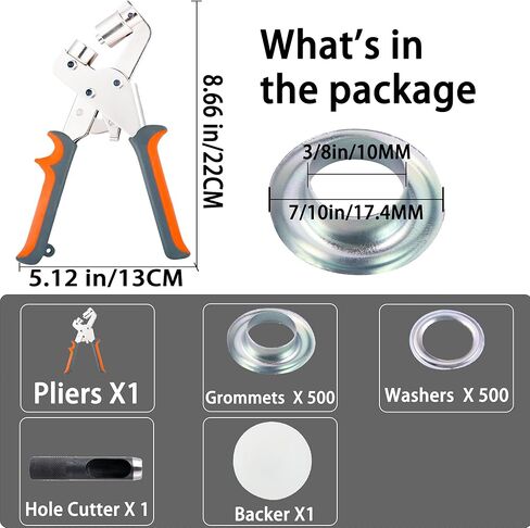 مجموعة أدوات شديدة التحمل، 500 قطعة حلقات تثبيت 3/8 بوصة 10 مم، مجموعة حلقات معدنية، أداة ثقب، ضغط لقماش القنب، قماش، لافتة، قماش، جلد، خيام، فينيل، آلة تثقيب in Kuwait