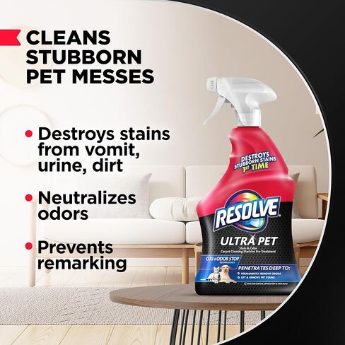 Resolve Ultra Pet Odor and Stain Remover Spray – Carpet Cleaner for Cat and Dog Urine and Poop, 32oz in Saudi Arabia