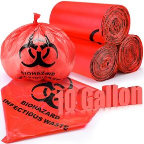 Geiserailie 200 Pack Biohazard Waste Bags 10 Gallon Red Trash Liner with Hazard Symbol for Infectious Waste Disposal Safe Infectious Waste Disposal