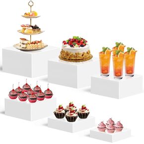 6PCS Buffet Risers, Food Risers for Buffet Table, buffet risers and stands, Acrylic white boxes for food display, White Acrylic Cube Boxes big size(10"-9"-8"-7.5"-6.7"-6")