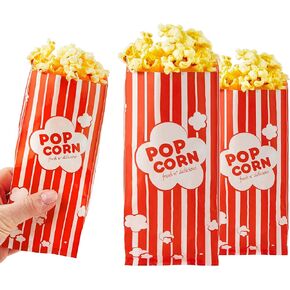 2 oz Paper Popcorn Bags Bulk (100 Pack) Large Red & White Pop-corn Bag Disposable for Carnival Themed Party, Movie Night, Halloween, Popcorn Machine Accessories & Supplies, Individual Servings
