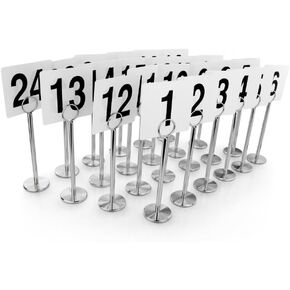 New Star Foodservice 27693 Ring Clip Table Number Card Holders, w/Number Cards, 1 to 24, Set of 24, 8-Inch, Black Stand