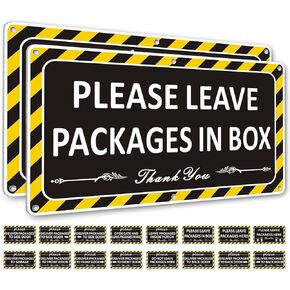i-CowFun (2 Pack) Metal Delivery Signs for Packages - 12" x 6.7" Please Leave Packages In Box, Heavy Duty Delivery Instructions for Home, Aluminum Package Signs for Delivery Box for Outdoor Use