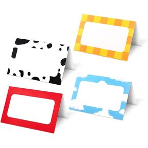 48pcs Cartoon Story Food Labels Signs, 6x4.6in 4 Style Cartoon Story Theme Name Setting Card Folded Table Place Labels for Cartoon Story Birthday Decorations Party Supplies