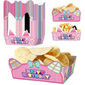 24Pcs Cartoon Dollhouse Food Tray Party Favors Paper Food Serving Tray Birthday Party Supplies Doll Theme Cartoon Paper Trays for Birthday Decorations