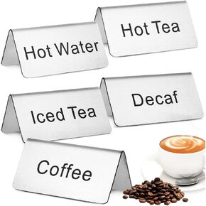 iplusmile 5Pcs Stainless Steel Metal Table Tent Signs, Table Top Setting for Restaurants, Catering Businesses, Coffee Tea Food Label for Wedding, Buffet, Banquet, Party, Events