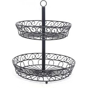 Fruit Basket with 2 Tier Design, 12 x 12 x 18 in Black Metal Wire , Home Kitchen Organization For Vegetables, Fruits and Bread - Gift
