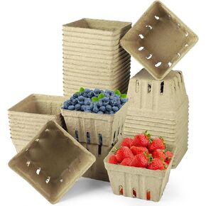 50 Pack Natural Pulp Fiber Berry Basket Small Strawberry Basket Molded Berry Basket Produce Vented Container for Strawberry Blueberry Raspberry Egg Vegetable Farmer Market Grocery Store Backyard Party