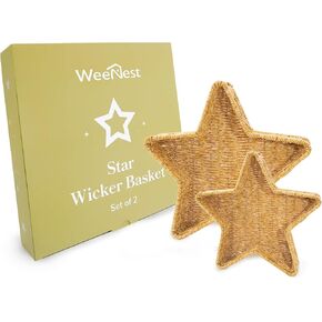 Star Wicker Basket, Rattan Basket, Decorative Basket, Star Plates, Woven Basket for Gifts, Christmas Stars, Christmas Serving Dishes and Platters, Oat Milk, Resin Wicker Set of 2