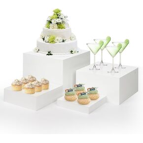 4PCS Set Buffet Risers White Acrylic Risers Display Stands Food Risers for Buffet Table Acrylic Cube Box for Buffet Party Vendor Events Wedding Catering Dessert Table Display (5" x 6" x 7" x 8")
