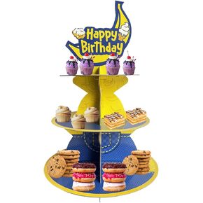 Cartoon Yellow 3-Tier Cupcake Stand for 24 Cupcakes Yellow Cupcake Stand for Birthday Party Supplies Cupcake Dessert Stand Cupcake Toppers for Party Decorations