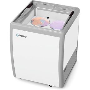 BEYOU Commercial Ice Cream Freezers with Display Glass Top,5.6 Cu.ft Chest Freezer with Ice Cream Tubs Hold,White