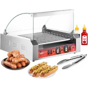 1700W Hot Dog Rollers,30 Hot Dog Capacity 11 Non-stick Stainless Steel Rollers,Hot Dog Machine With Dust Cover,Hot Dog Roller Machine With Dual Temp Control And Led Light/Detachable Drip Tray