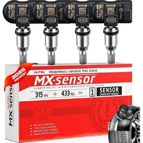 Autel Sensor TPMS 2in1 315MHz + 433MHz MX-Sensor, 1-Sensor Press-in Tire Pressure Monitor System Sensor, OE-Level Programmable & Cloneable Wireless TPMS Sensor for All Vehicles (Metal Valve, 4PCS)