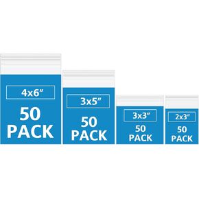 200 Pack Small Plastic Bags For Jewelry, Mini Baggies 4 Assorted Sizes. 2x3 3x3 3x5 4x6 Inch 2 Mil Thick Poly Zipper Lock Bags Clear for Jewelry, Bead, Toy Piece, Pill, Snack Storage. PP Resealable