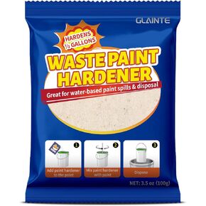GLAINTE Waste Away Paint Hardener 12 Packs, 3.5oz - Fast Acting Solid Paint Hardener - Paint Drying Powder for Water-based Paint with 15 Pcs Wooden Stir Sticks