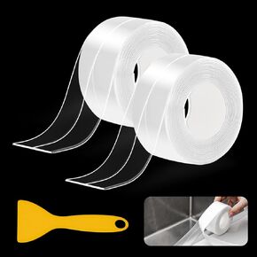 Caulk Tape Waterproof Self Adhesive, 3 Rolls Toilet Caulk Sealant Tape,Bathtub Caulk Sealing Strip Tape for Kitchen,Bathroom Caulking Tape, Floor Wall Edge Protector(1.5" x 10.5Ft)