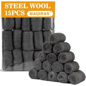 Steel Wool Pads 0000 15PCS - Steel Wool Roll Glass Wood Fabric Metal Extra Fine Steel Wool 0000 Polishing Chrome Glass Polishing Pads Wool Steelwool Mice Control Weep Hole Covers Walls Fill