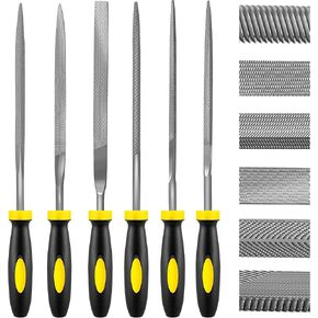 6-Piece Metal Needle File Set - Hardened Alloy Steel Includes Flat, Warding, Square, Triangular, Round, and Half-Round Files