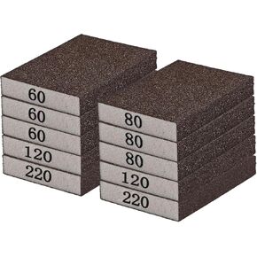 10-Pack Sanding Blocks – Sand Paper Assortment Pack in 60/80/120/220 Grit – Washable Sandpaper Block for Wood Furniture, Drywall, Metal, and Glass – Reusable Sanding Sponge for Hand Sanding