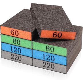 8 Pack Sanding Sponge, Washable and Reusable Sanding Blocks for Drywall Wood Metal Furniture, 60/80/120/220 Grit Sandpaper Block Assortment