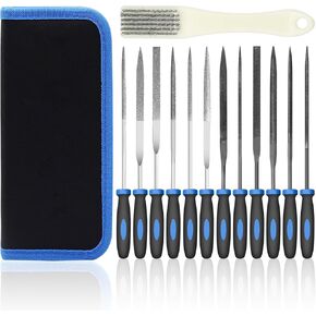 13Pcs Metal Needle File Set, Premium Small File Set with 6 Diamond File, 6 Steel Files, Cleaning Brush & Carrying Case for Wood, Plastic, Jewelry, Leather, and DIY Wood File