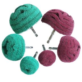 6 Pcs Scouring Pads Non Woven Abrasive Drill Cleaning Kit, Abrasive Buffing Polishing Wheel Drill Attachment Set, 3 Green and 3 Red