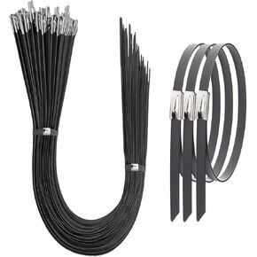 Metal Zip Ties Black 32 inch 180LB 50pcs Heavy Duty 304 Stainless Steel Purpose Binding for Machinery, Vehicles, Farms, Cables, Pipes, Fence.
