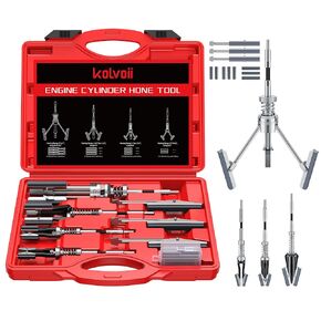 Kolvoii Cylinder Hone Tool Set with Tool Box, Adjustable Engine Cylinder Honing Tool for Sizes 3/4" to 7" Cylinders, 1-1/8", 3" and 4" Diameters with Extra 11 Piece Replacement Honing Stones - Red