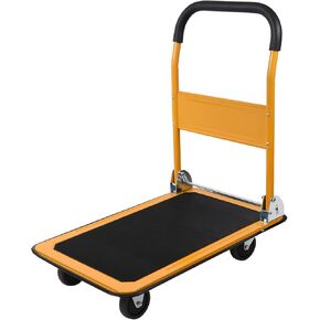 LEADALLWAY Foldable Push Cart Platform Cart 330lbs Capacity 4 Wheels 28.7x18.5x32.3inches White Small Flatbed Cart