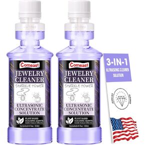 Ultrasonic Cleaner Solution Concentrate, Ultrasonic Jewelry Cleaner Solution, Professional Power for All Ultrasonic Machines, Plant Based Eyeglass, Gem & Jewelry Cleaner Liquid Total 16.9 FL Oz (2 PK)