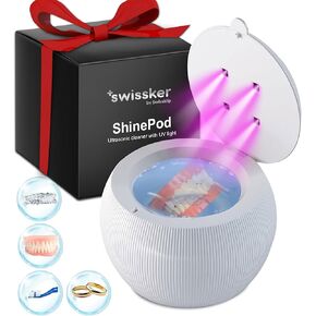 Swissklip ShinePod Ultrasonic Dental Cleaning Pod | Ultrasonic Retainer Cleaner Machine | Mouth Guard Cleaner| Night Guard Cleaner| Aligner Cleaner | Denture Cleaner - White