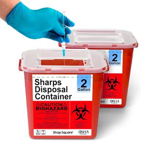 Sharps Container 2 Gallon (2-Pack) - Sharps Containers for Home Use, Needle Disposal Containers, Sharps Bin, Professional Grade Biohazard Containers, Sharps Box for Needles