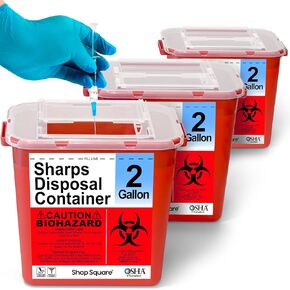 Sharps Container 2 Gallon (3-Pack) - Sharps Containers for Home Use, Needle Disposal Containers, Sharps Bin, Professional Grade Biohazard Containers, Sharps Box for Needles