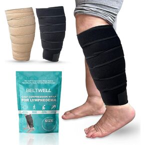 Beltwell® Adjustable 5 Strap Calf Compression Wraps For Big Swollen Calves With Lymphedema (1 Wrap)