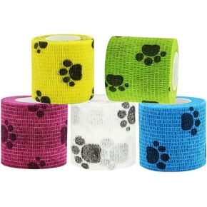 5 Self-Adhesive Bandage Wraps, 2 Inch Elastic Self-Adhesive Bandage, Pet Going Out Dirt Proof Non-Woven Wrap for Pets, Animals, First Aid Tape for Sports, Injuries, Healing and Recovery