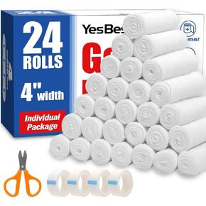 32 Pack Gauze Rolls, 4 in x 4.1 Yards, Premium Gauze Wrap Roll for Wounds, Bandage Wrap Rolled Gauze, Mummy Wraps, Individually Wrapped