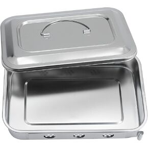 Medical Surgical Trays Stainless Steel Dental Instruments Tray Organizer Holder Sterilization Plate Trays Box with Lid & Handle Grip & Holes (Large)…