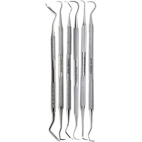 6 Dental Sickle Scalers Double Ended Probes for Professional Teeth Cleaning Calculus Plaque & Tartar Remover - Made of Stainless Steel for Oral Care with Knurled Handle, Different Double Ended Picks
