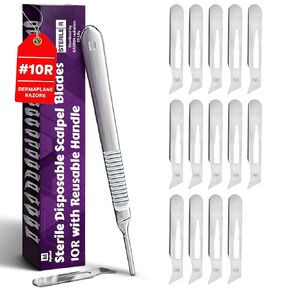 10R Blades Dermaplaning Razor for Women Face 10R Blades with Scalpel Handle - Pack of 15 Dermaplane Blades Scalpel 10R + Dermaplane Handle #3, Size 10R Scalpel Blades, Dermaplane Blades 10R