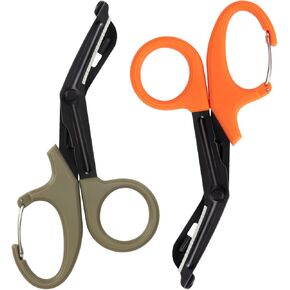 Medical Scissors with Carabiner, 7.5" Bandage Scissors Trauma Shears, Fluoride Coated Non-Stick Blades Stainless Steel EMT Shears for Doctor, Nurses, Nursing Students, EMS（Gray/Orange）