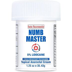 Numb Master 5% ليدوكائين كريم التخدير الموضعي مع الصبار وفيتامين E، 1 أونصة أقصى قوة كريم مخدر موضعي لتخفيف الألم للبواسير مع غطاء مقاوم للأطفال