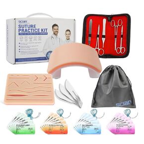 Scian Advanced Practice Kit for Medical Students (36 Pcs) Complete Suture Kit Includes Variety of Suture Threads, Unique Arch-Shaped Pad, Suture Pad with 14 Pre-Cut Wounds (Education Only)