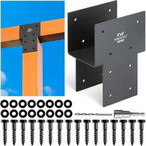 2 Pack 6''x6'' (Actual Size 5.5''x5.5'') Thickened Stainless Steel Post Cap Tie Brackets, for Decks, Porches, Gazebos, etc Wood Post and Beam Post Beam connectors (Black)