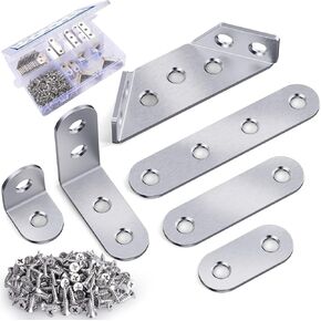 350Pcs Universal Stainless Steel Furniture Corner Connectors,L Bracket Corner Brace,Flat Plate Straight Bracket with Screws - Heavy Duty Triangular Support Brackets for Wood Furniture (Silver)