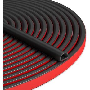 20FT Weather Stripping Door Seal Self Adhesive Door Weather Stripping Weather Strip Silicone D Shaped Door Seal Strip for Door Frame/Window Seal (20FT Black 3/8" W × 1/4" T)