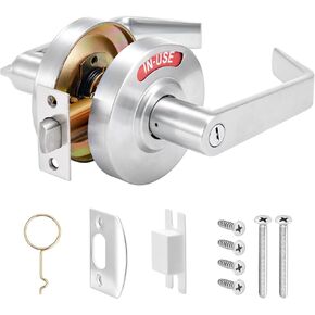 Tandefio Bathroom Indicator Privacy Handle Lock, Vacant Occupied Bathroom Lock, Commercial Door Handle with Lock and 3.54" Rosette for Public Restrooms and Bathrooms Locks, Satin Chrome